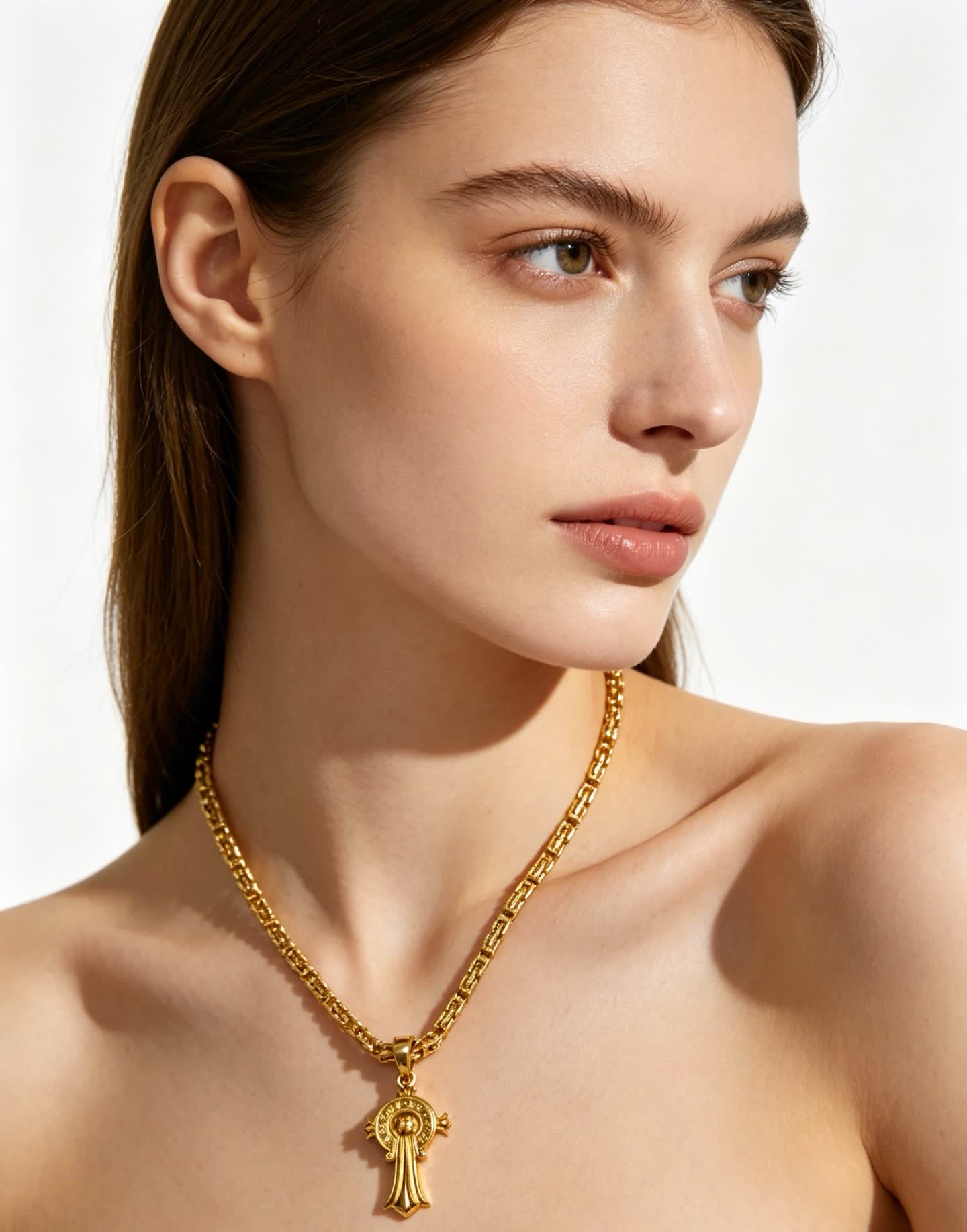 Chrome Hearts Gold-Plated Chain with Cross Pendant